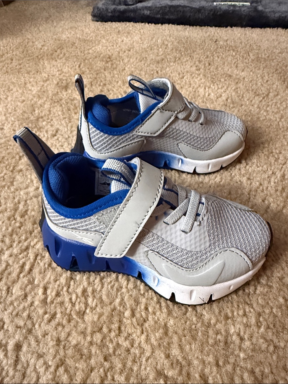 Reebok Kids Gray and Blue Hook-and-Loop Sneakers